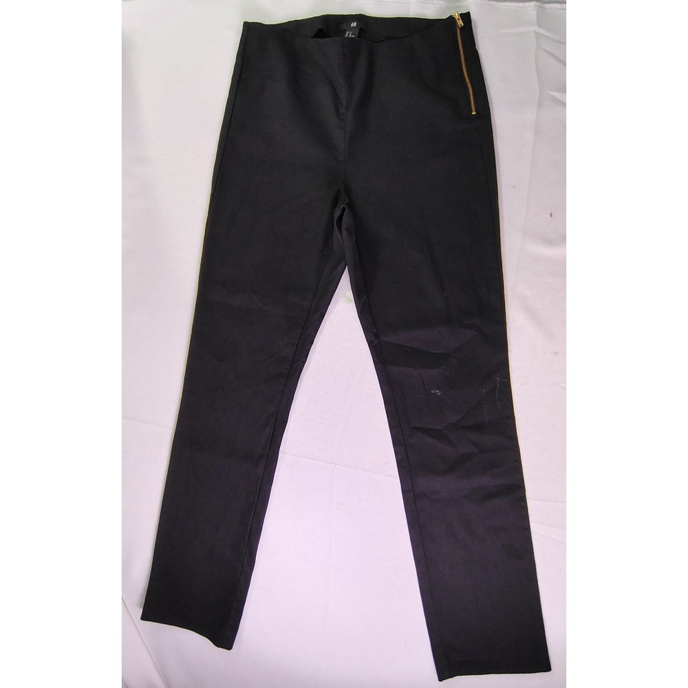 HM Womens Pants Black Heavy Knit High Rise Gold Exposed Side Zipper Slim Size 12